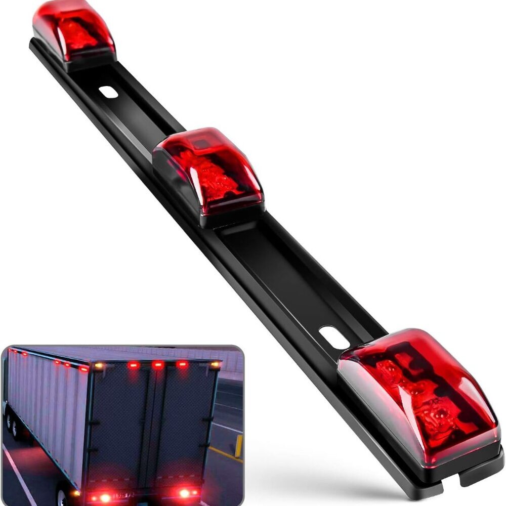 1PC Red 9 LED ID Bar Marker Tail Black Stainless Steel Bracket for Truck Trailer - Picture 1 of 7